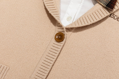 13DE MARZO Mock Three Piece Knit Pleated School Dress Khaki