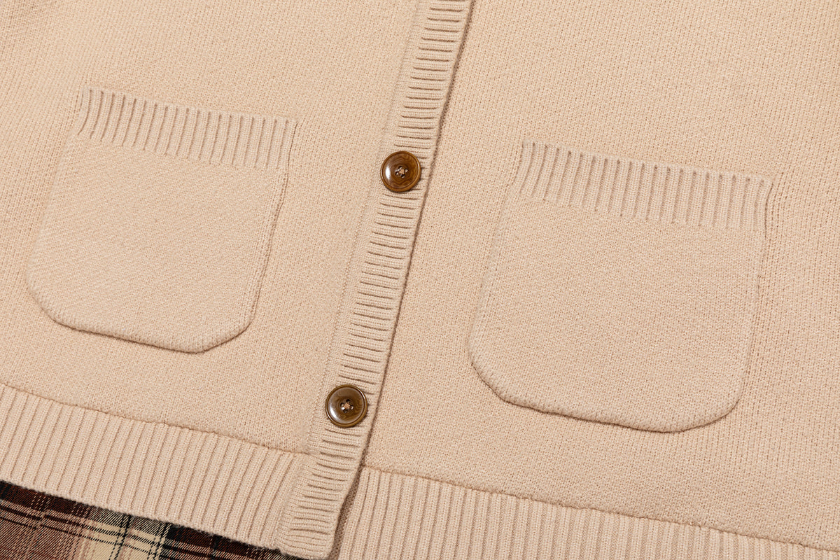 13DE MARZO Mock Three Piece Knit Pleated School Dress Khaki
