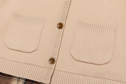 13DE MARZO Mock Three Piece Knit Pleated School Dress Khaki
