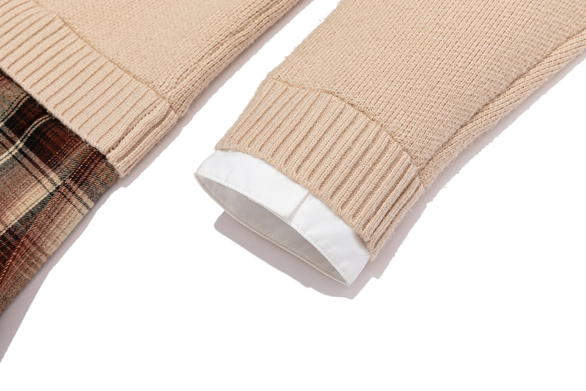 13DE MARZO Mock Three Piece Knit Pleated School Dress Khaki