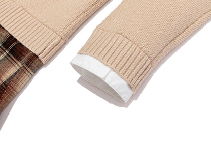 13DE MARZO Mock Three Piece Knit Pleated School Dress Khaki