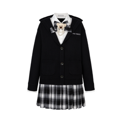 13DE MARZO Mock Three Piece Knit Pleated School Dress Black