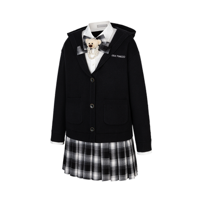 13DE MARZO Mock Three Piece Knit Pleated School Dress Black