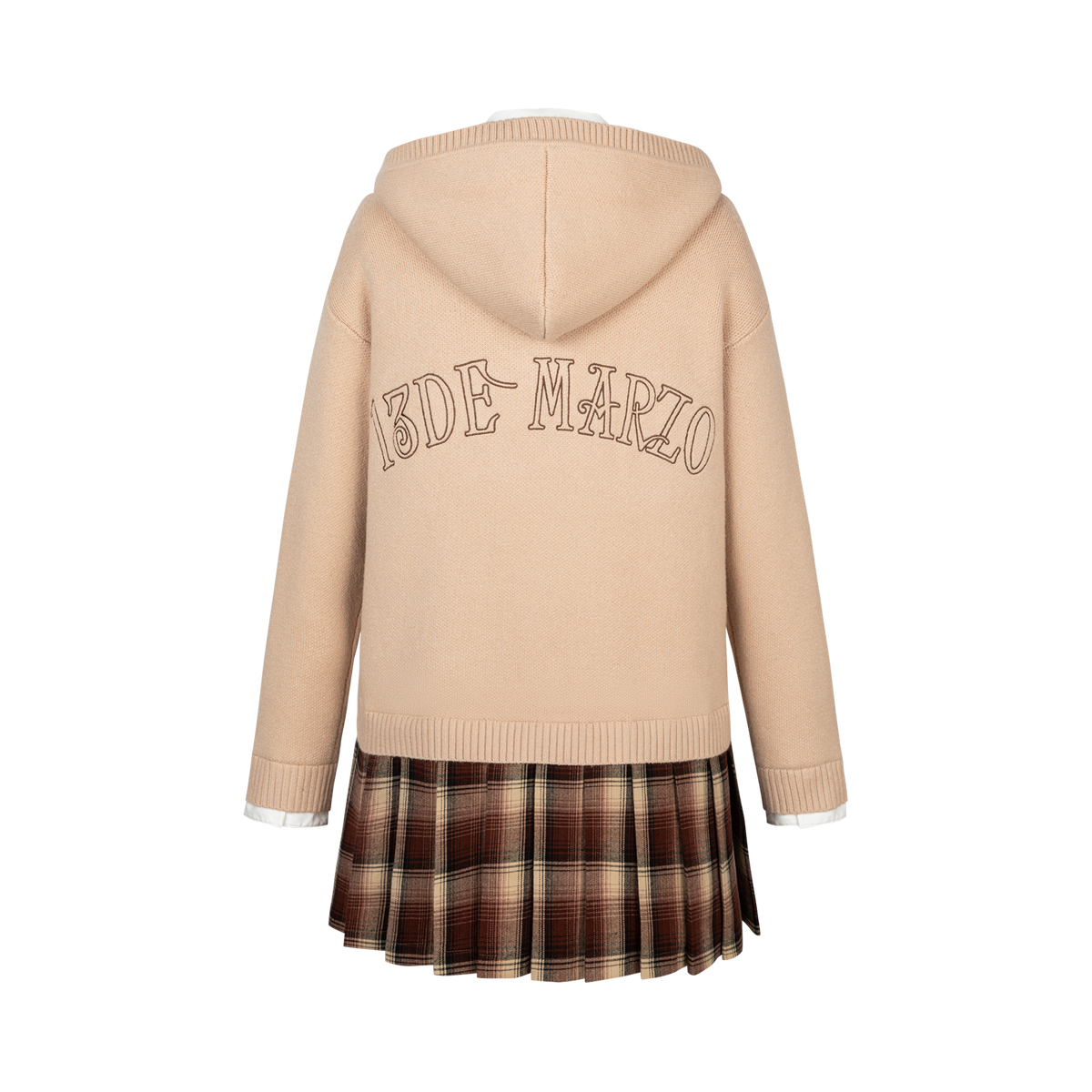 13DE MARZO Mock Three Piece Knit Pleated School Dress Khaki