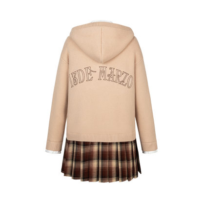 13DE MARZO Mock Three Piece Knit Pleated School Dress Khaki