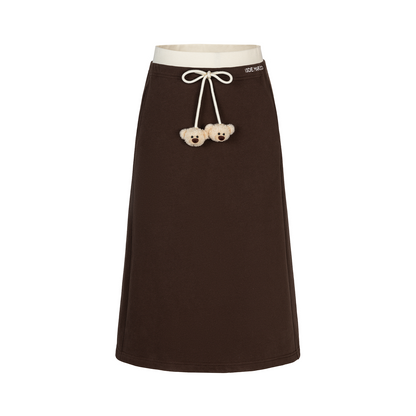 13DE MARZO Color Block Double Waist Skirt Brown