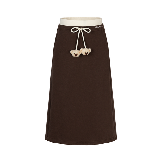 13DE MARZO Color Block Double Waist Skirt Brown