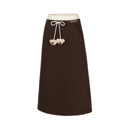 13DE MARZO Color Block Double Waist Skirt Brown
