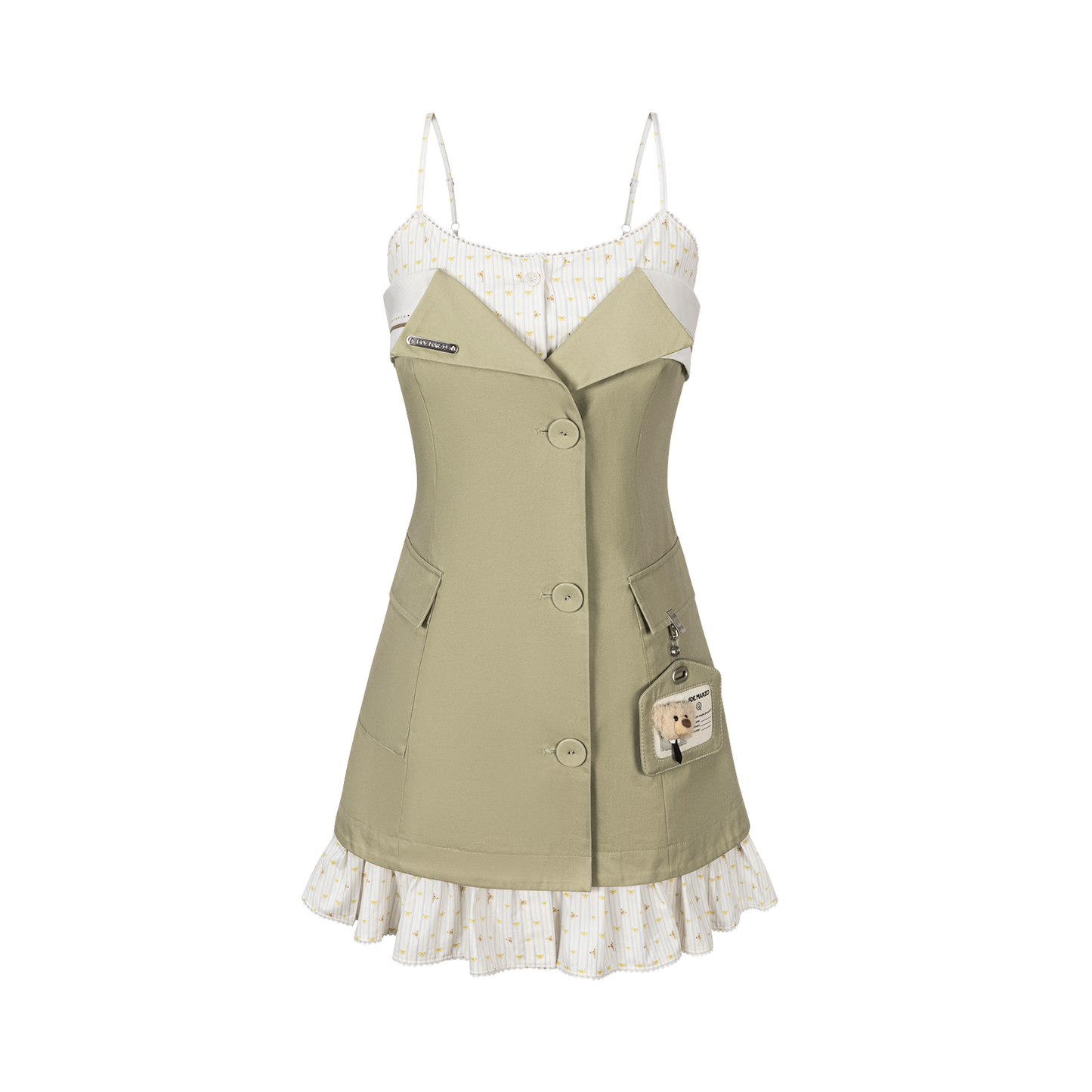 13DE MARZO Two-piece Style Blazer with Badge Dress Khaki - 13DE MARZO