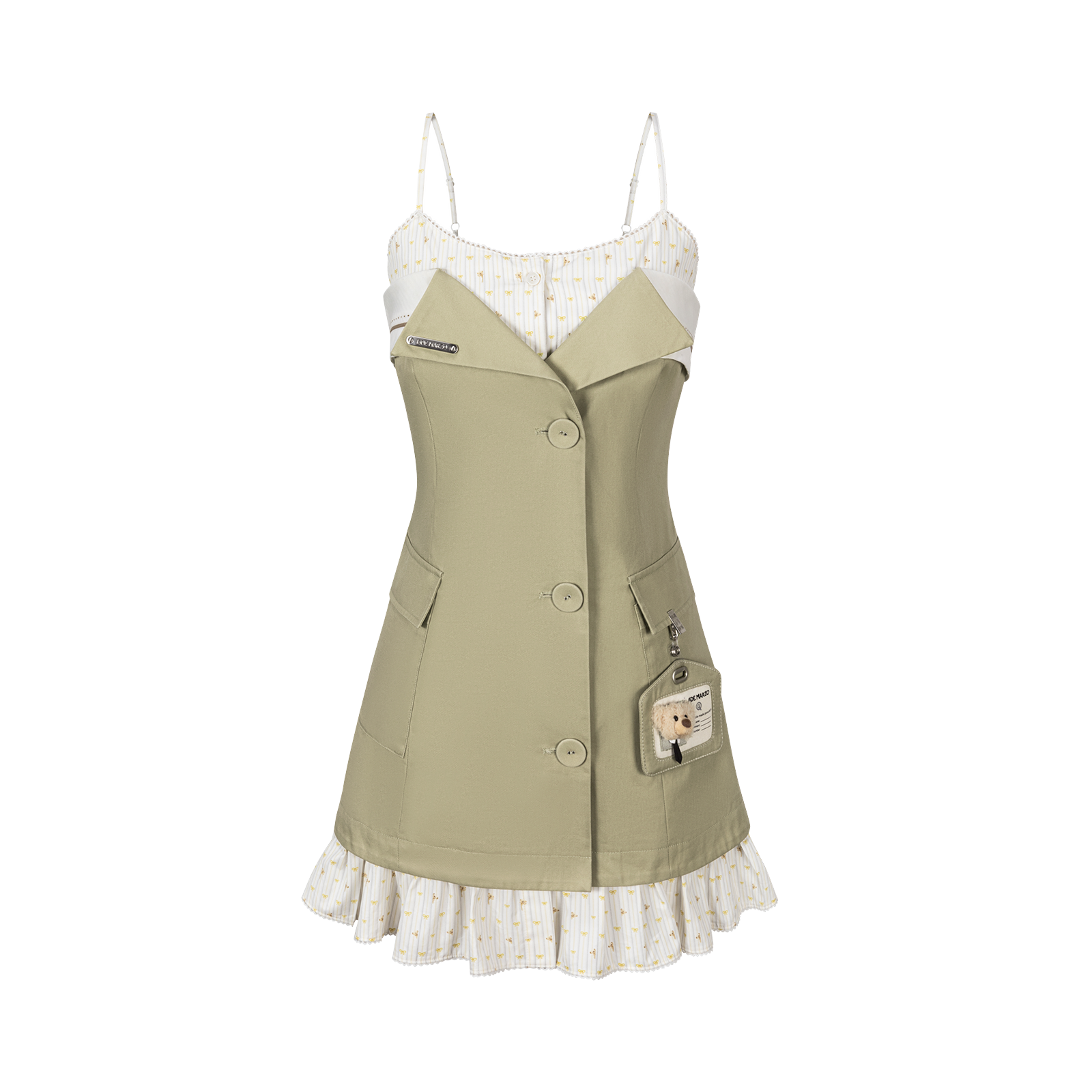 13DE MARZO Two-piece Style Blazer with Badge Dress Khaki - 13DE MARZO