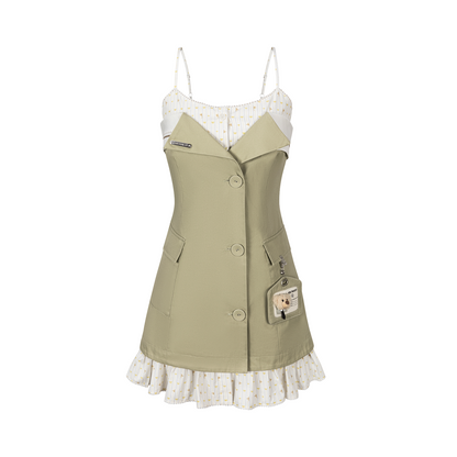 13DE MARZO Two-piece Style Blazer with Badge Dress Khaki - 13DE MARZO