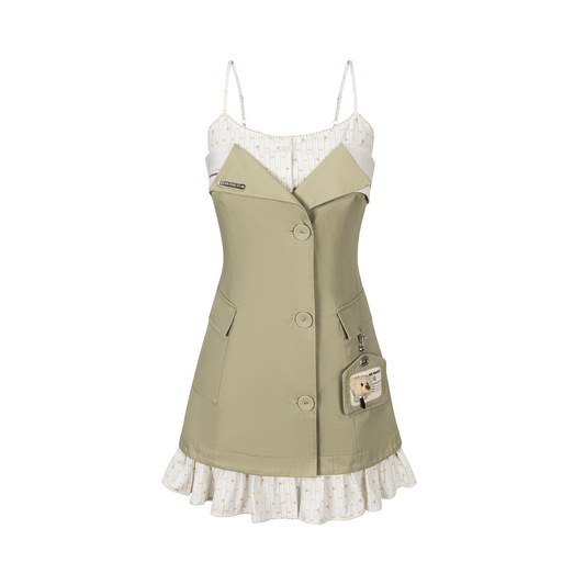 13DE MARZO Two-piece Style Blazer with Badge Dress Khaki - 13DE MARZO