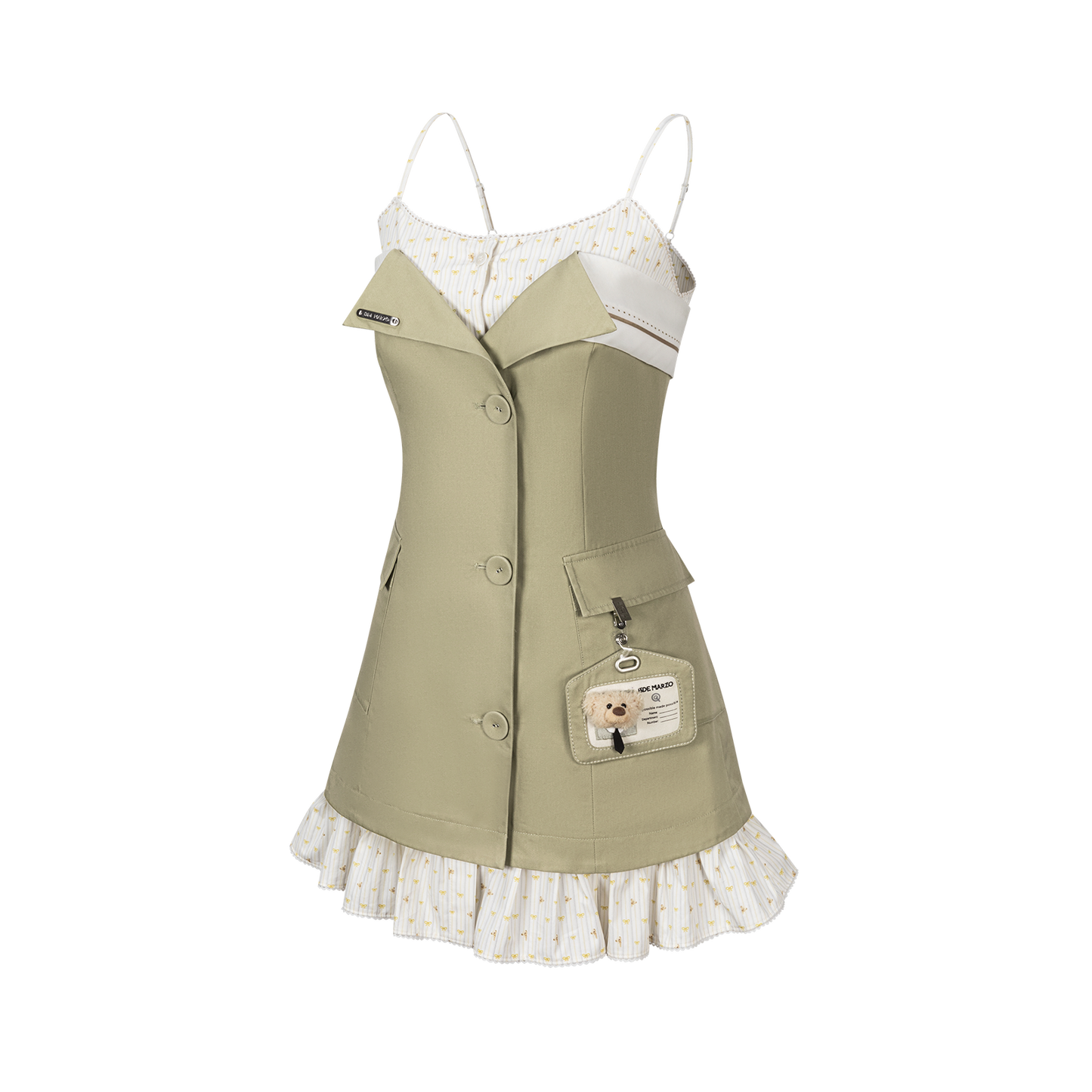 13DE MARZO Two-piece Style Blazer with Badge Dress Khaki - 13DE MARZO