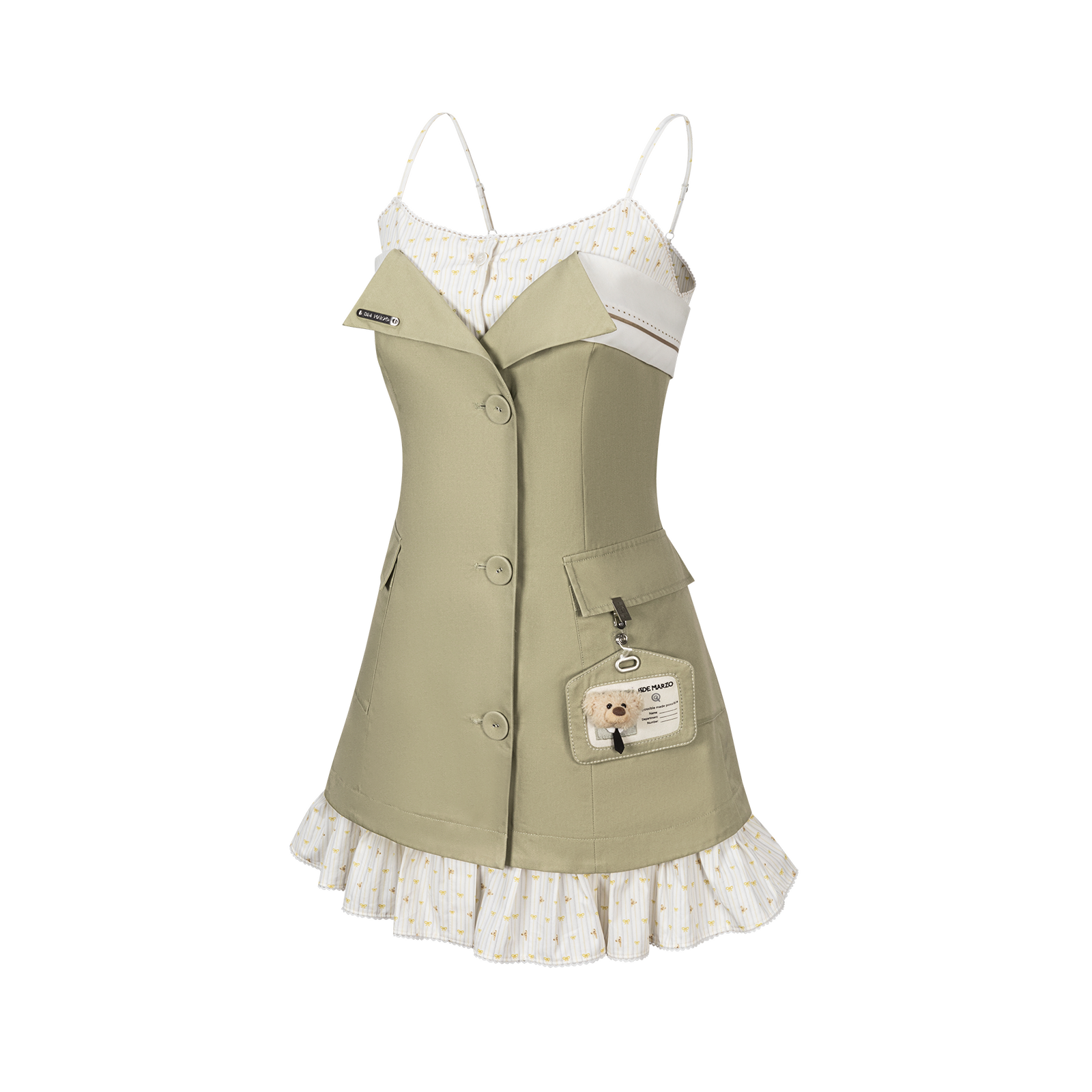 13DE MARZO Two-piece Style Blazer with Badge Dress Khaki - 13DE MARZO