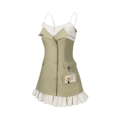 13DE MARZO Two-piece Style Blazer with Badge Dress Khaki - 13DE MARZO