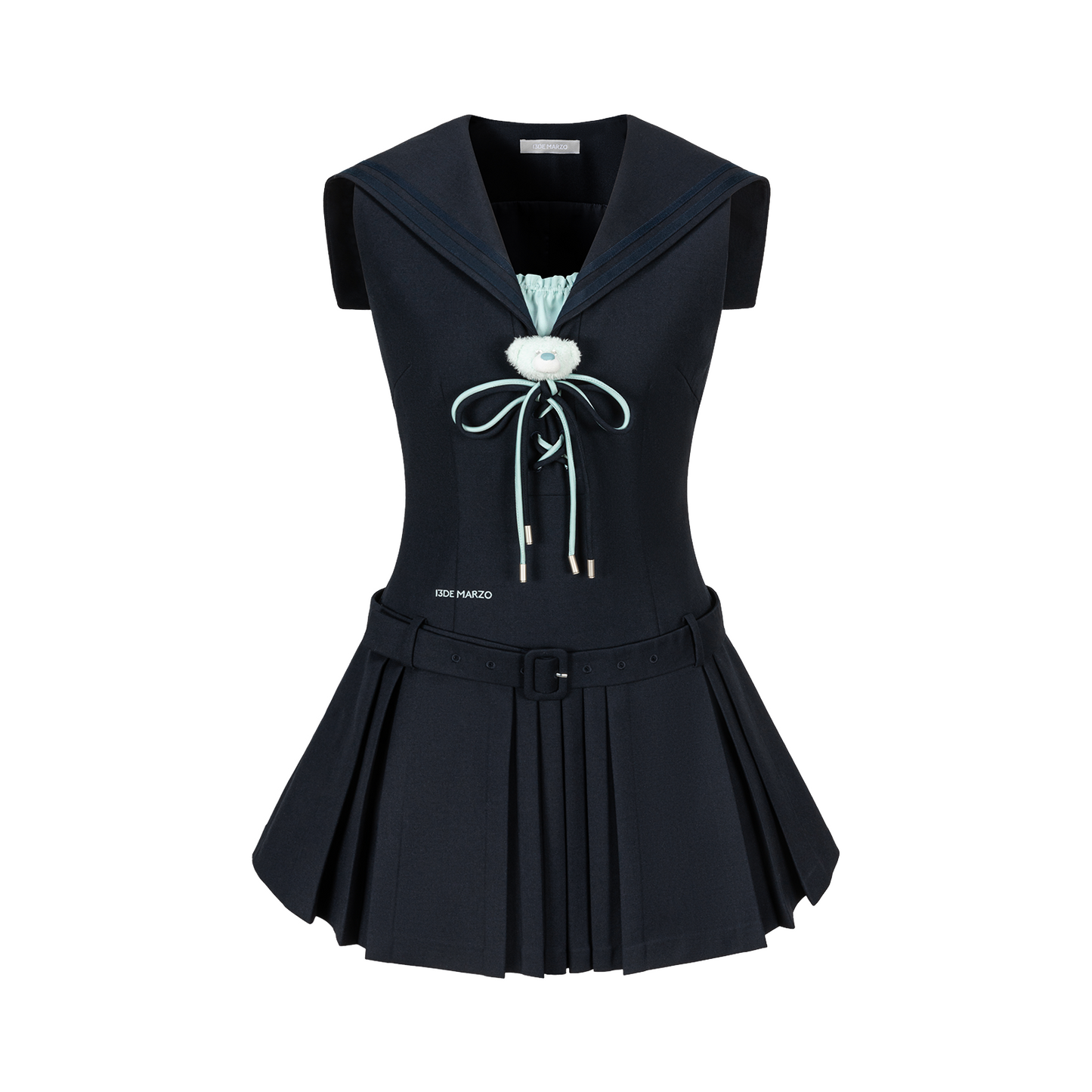 13DE MARZO Sailor Collar Dress Two-Piece Set Navy Blue - 13DE MARZO