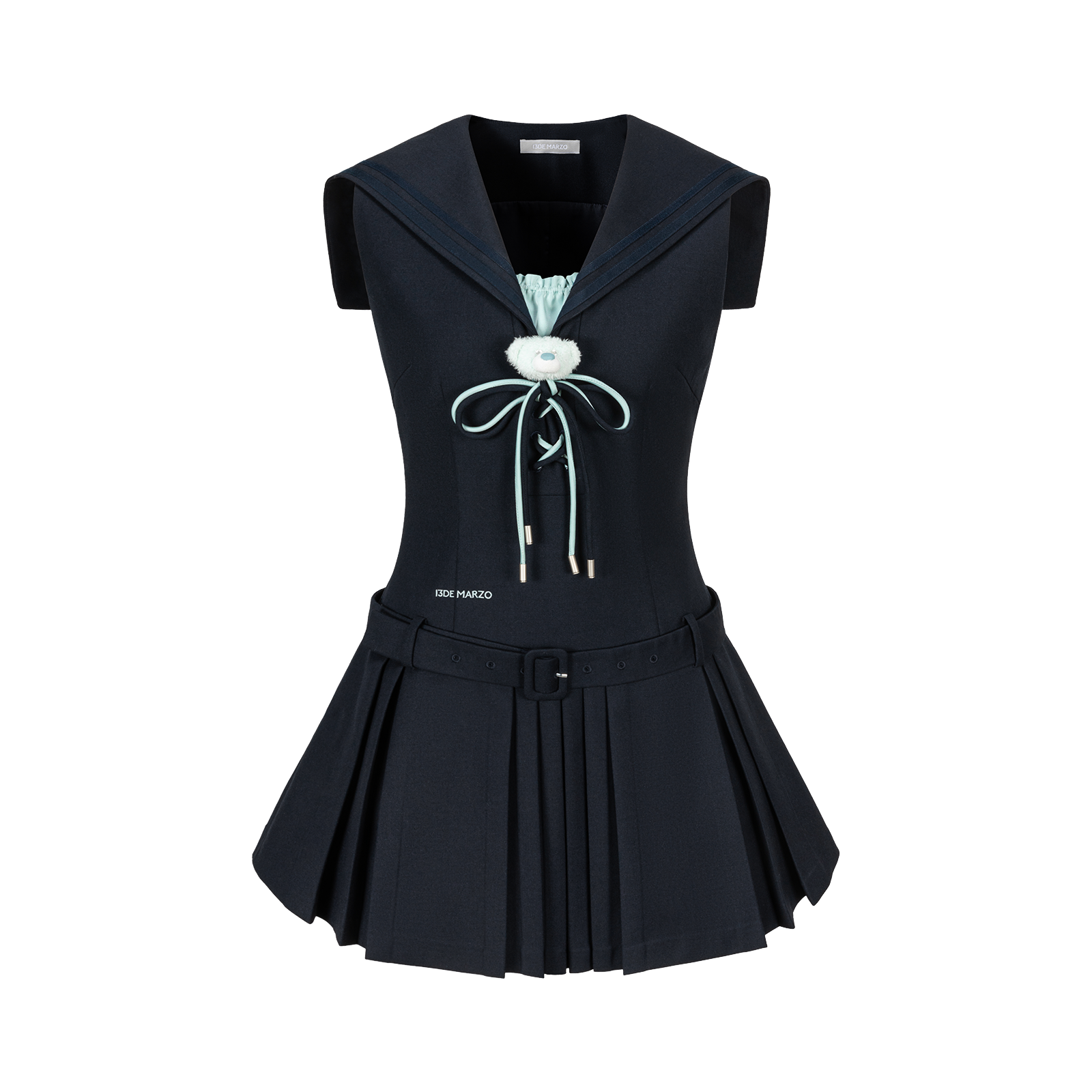 13DE MARZO Sailor Collar Dress Two-Piece Set Navy Blue - 13DE MARZO