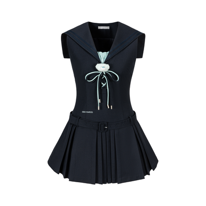 13DE MARZO Sailor Collar Dress Two-Piece Set Navy Blue - 13DE MARZO