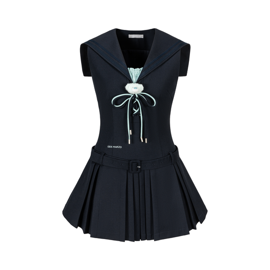 13DE MARZO Sailor Collar Dress Two-Piece Set Navy Blue - 13DE MARZO