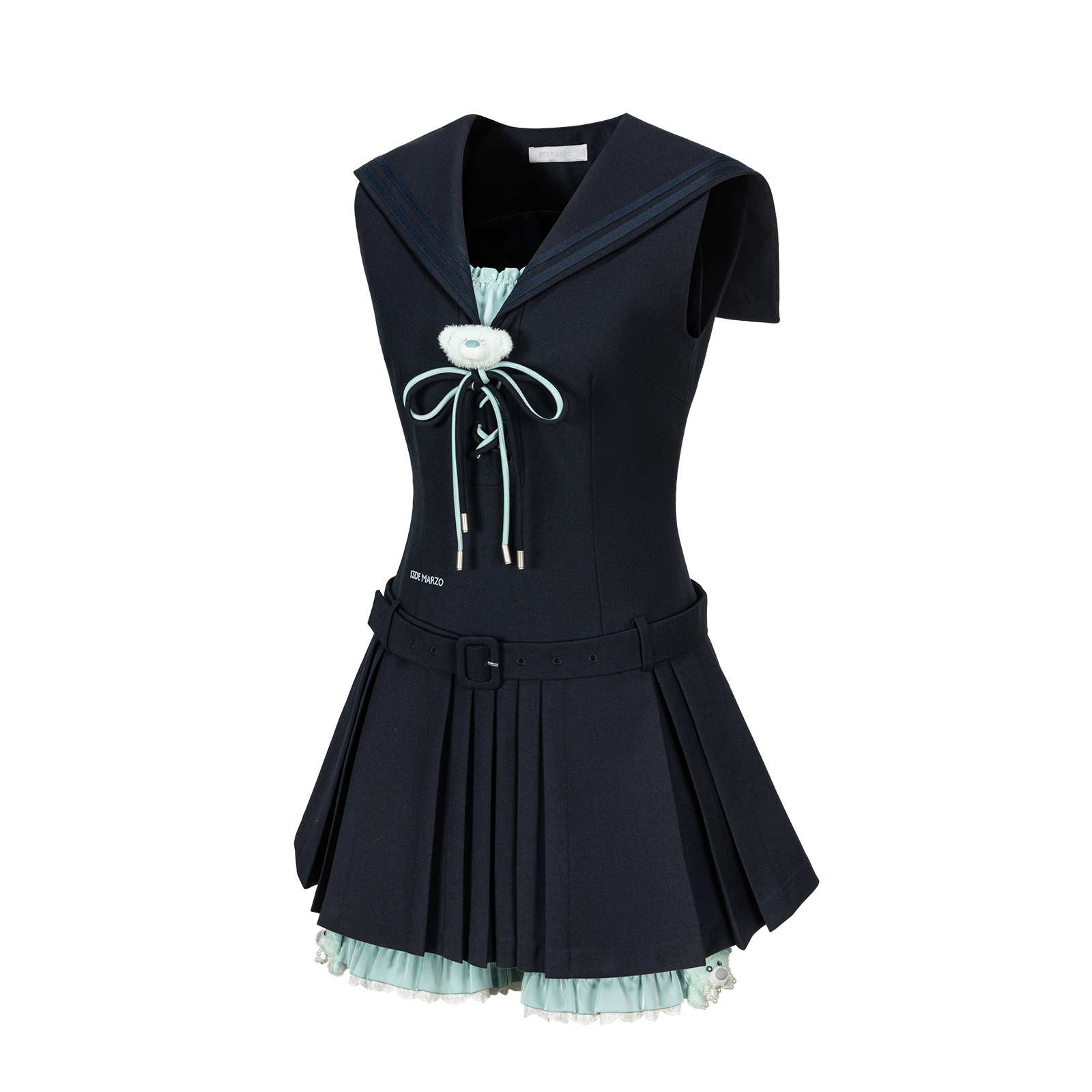 13DE MARZO Sailor Collar Dress Two-Piece Set Navy Blue - 13DE MARZO