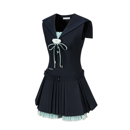 13DE MARZO Sailor Collar Dress Two-Piece Set Navy Blue - 13DE MARZO