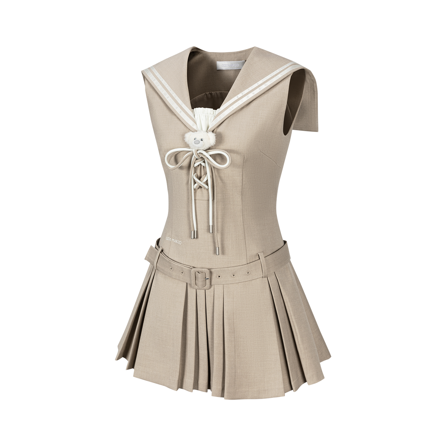 13DE MARZO Sailor Collar Dress Two-Piece Set Khaki - 13DE MARZO