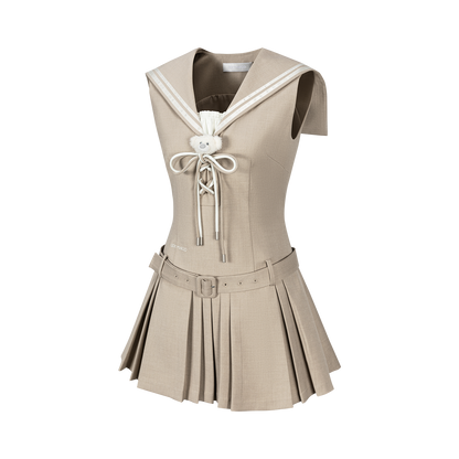 13DE MARZO Sailor Collar Dress Two-Piece Set Khaki - 13DE MARZO