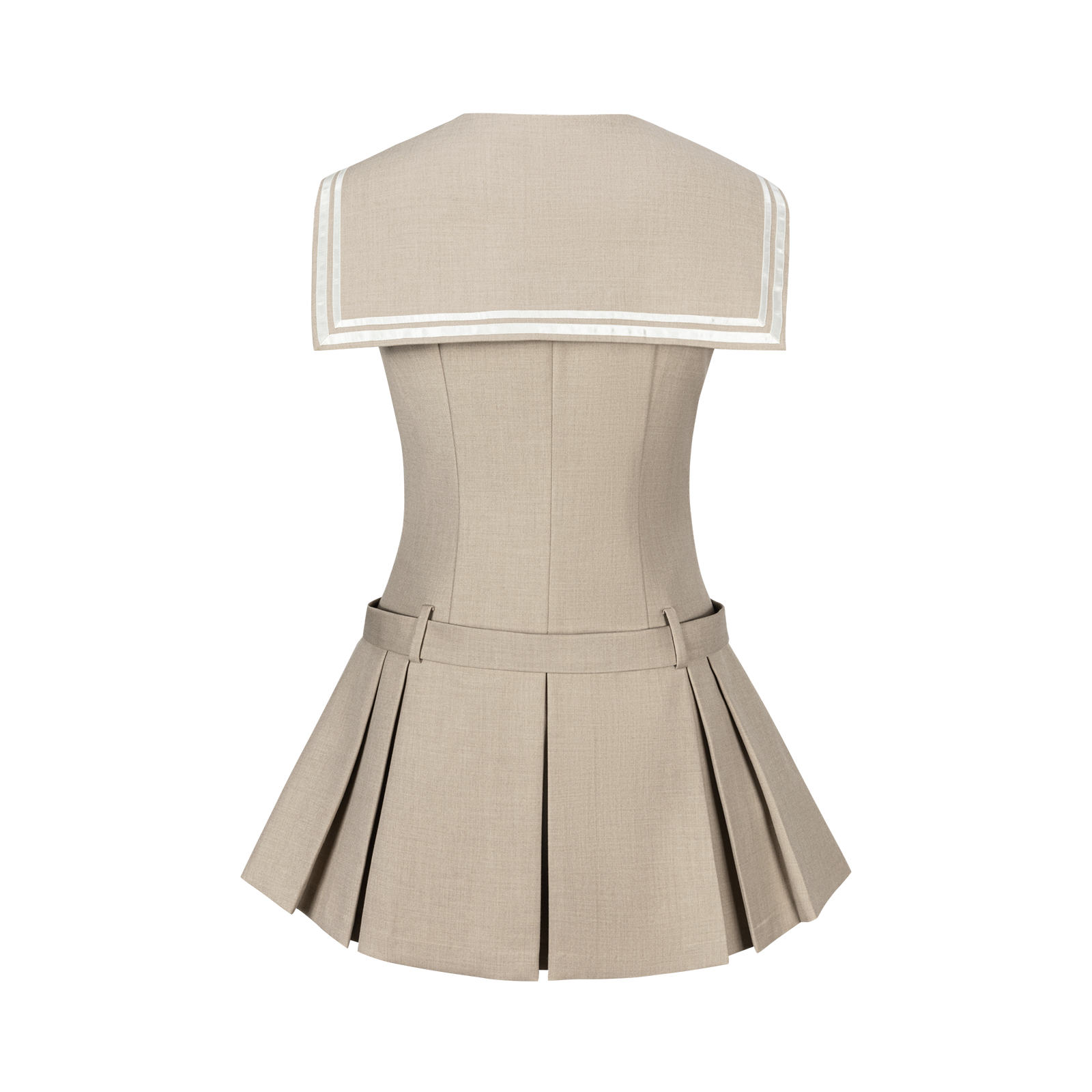 13DE MARZO Sailor Collar Dress Two-Piece Set Khaki - 13DE MARZO
