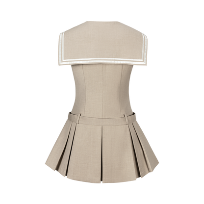 13DE MARZO Sailor Collar Dress Two-Piece Set Khaki - 13DE MARZO