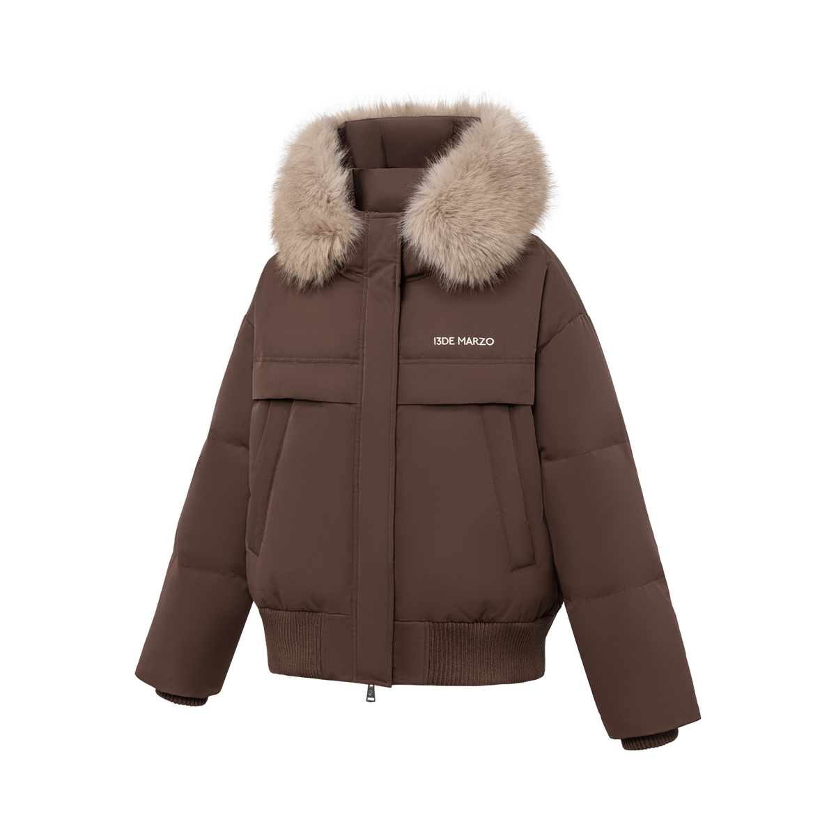 13DE MARZO Doozoo Fur Collar Parka Down Jacket Brown