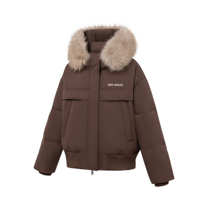 13DE MARZO Doozoo Fur Collar Parka Down Jacket Brown