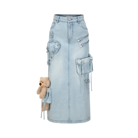 13DE MARZO Bear Heart Box Denim Dress