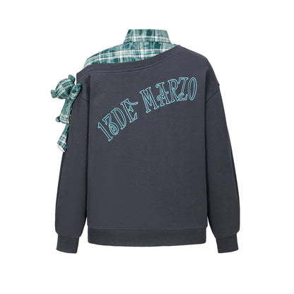 13DE MARZO Splicing Shirt Asymmetrical Shoulder Sweater - 13DE MARZO