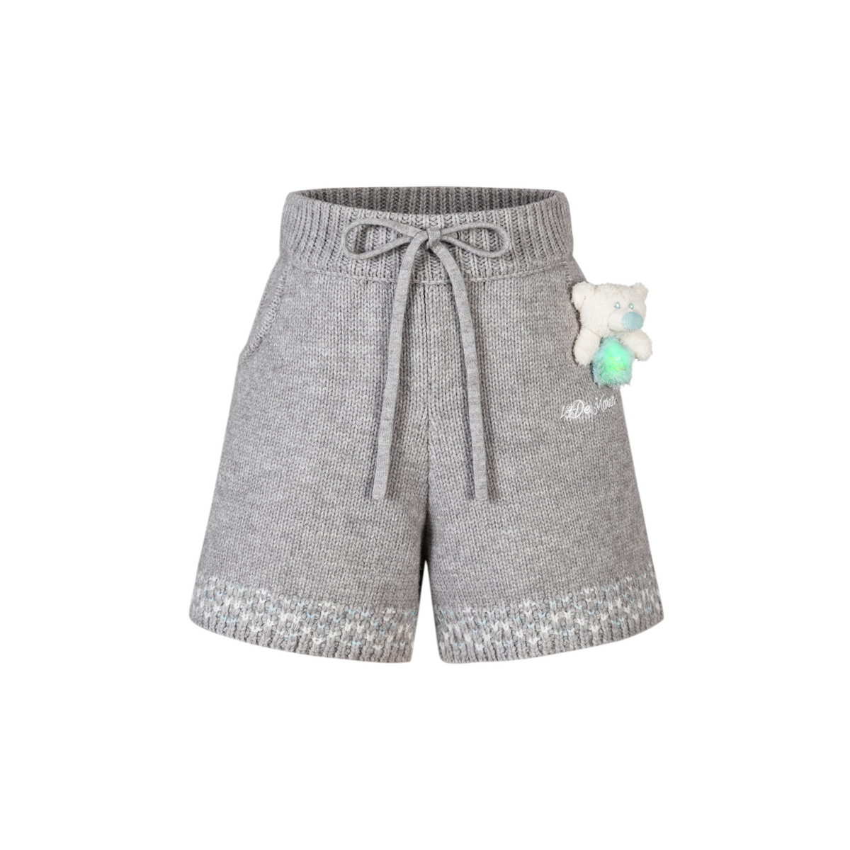 13DE MARZO Luminous Bear Star Knit Shorts Grey