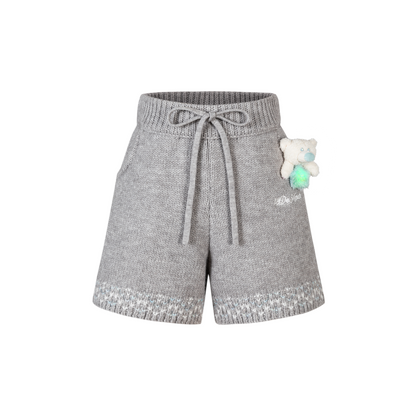 13DE MARZO Luminous Bear Star Knit Shorts Grey
