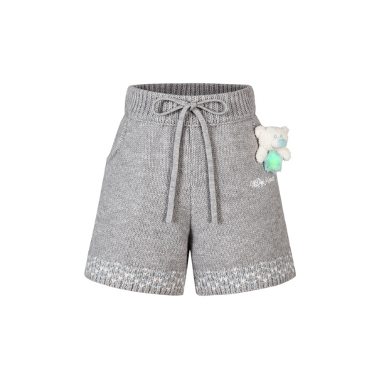 13DE MARZO Luminous Bear Star Knit Shorts Grey - 13DE MARZO