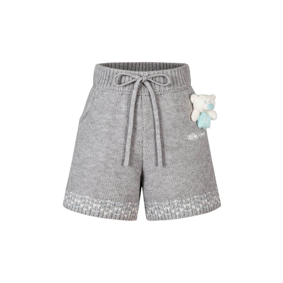 13DE MARZO Luminous Bear Star Knit Shorts Grey