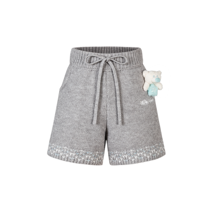 13DE MARZO Luminous Bear Star Knit Shorts Grey