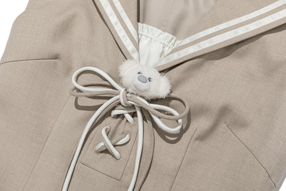 13DE MARZO Sailor Collar Dress Two-Piece Set Khaki - 13DE MARZO
