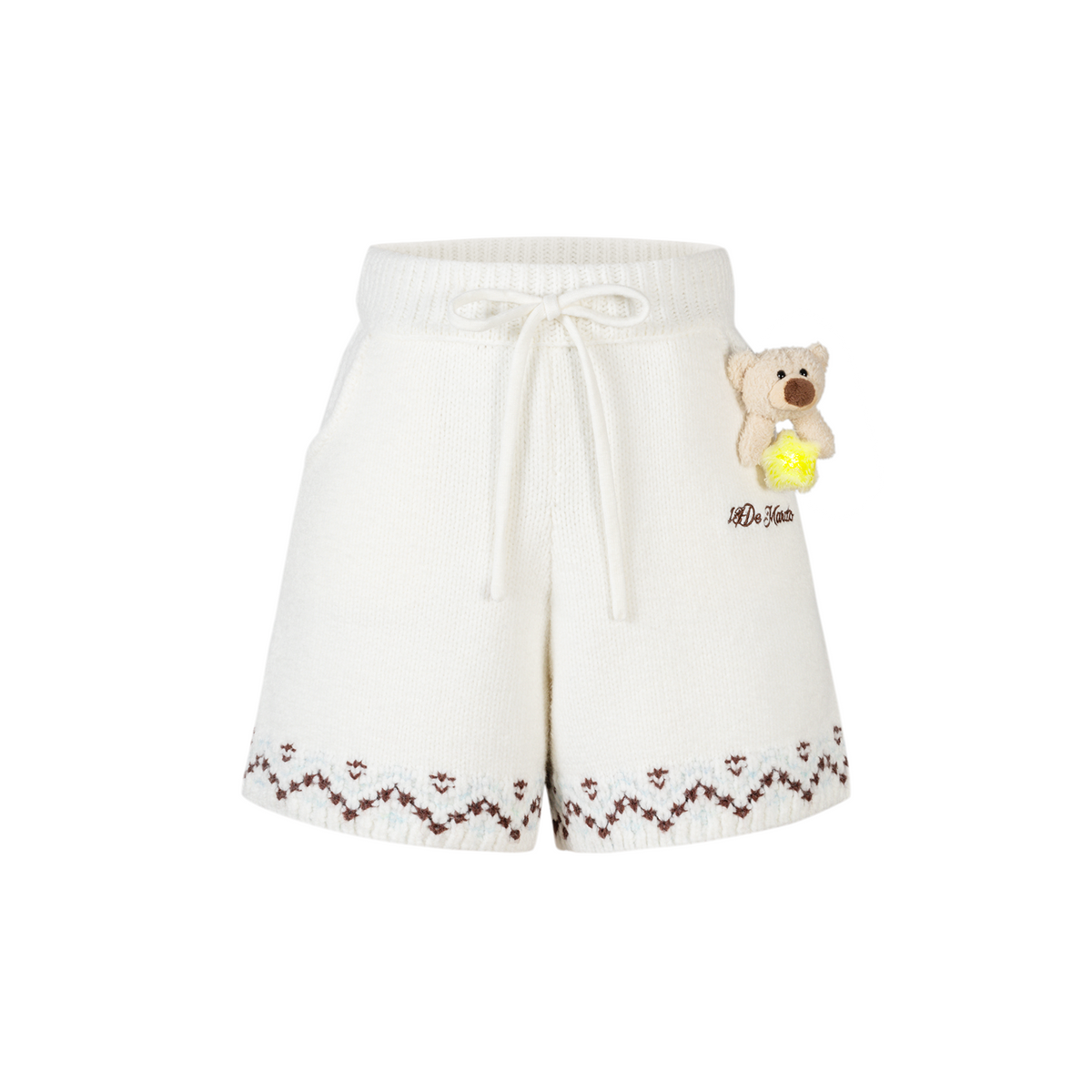 13DE MARZO Luminous Bear Star Knit Shorts Beige
