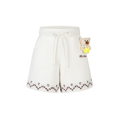 13DE MARZO Luminous Bear Star Knit Shorts Beige