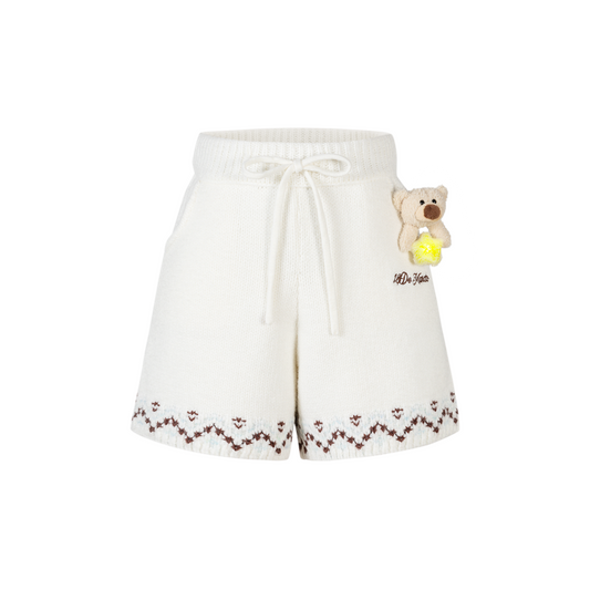 13DE MARZO Luminous Bear Star Knit Shorts Beige - 13DE MARZO