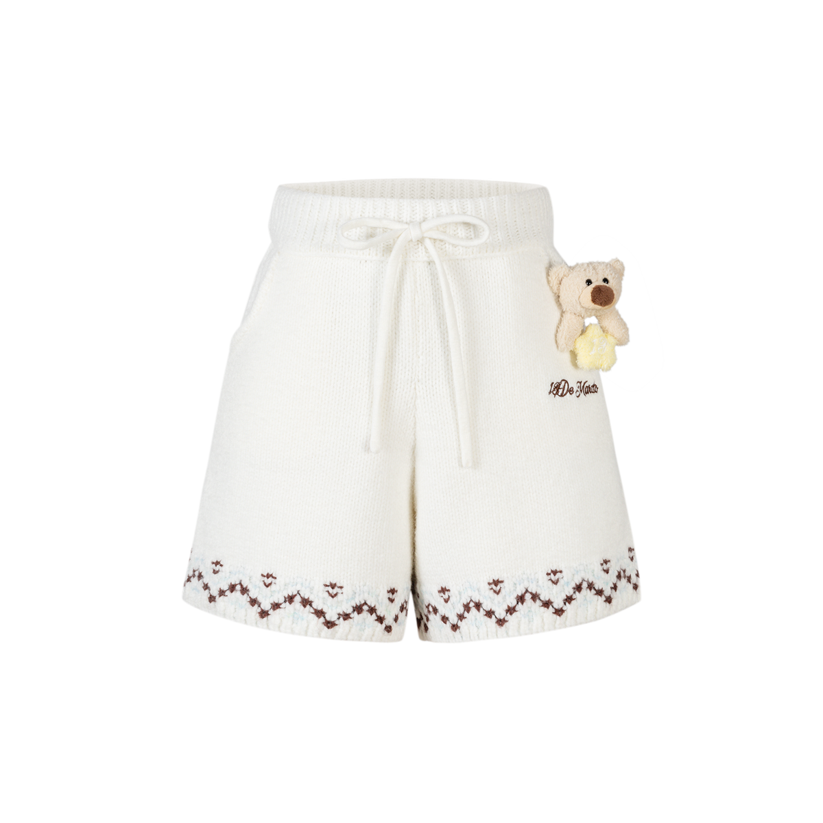 13DE MARZO Luminous Bear Star Knit Shorts Beige