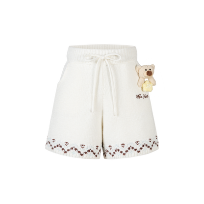 13DE MARZO Luminous Bear Star Knit Shorts Beige
