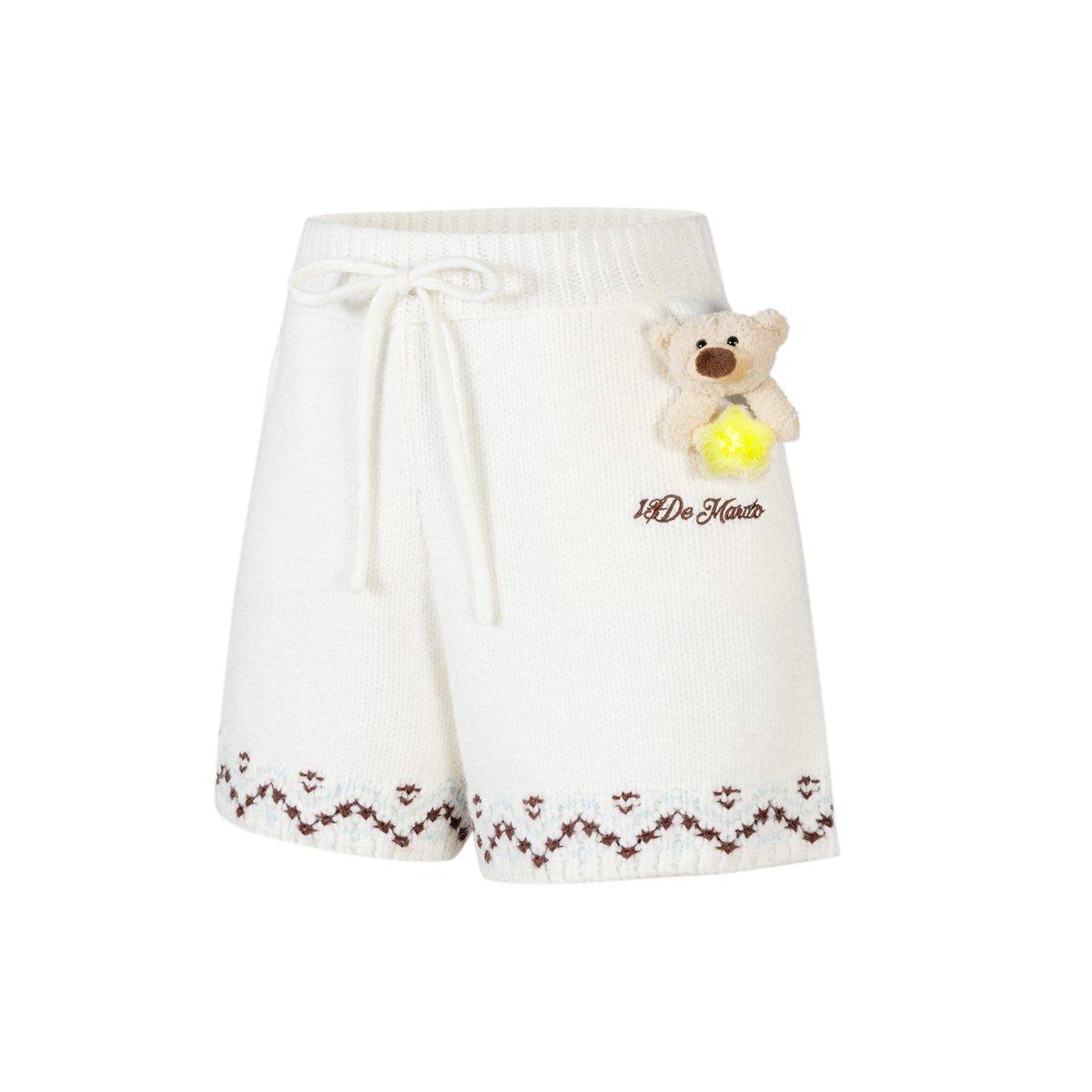13DE MARZO Luminous Bear Star Knit Shorts Beige