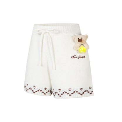 13DE MARZO Luminous Bear Star Knit Shorts Beige