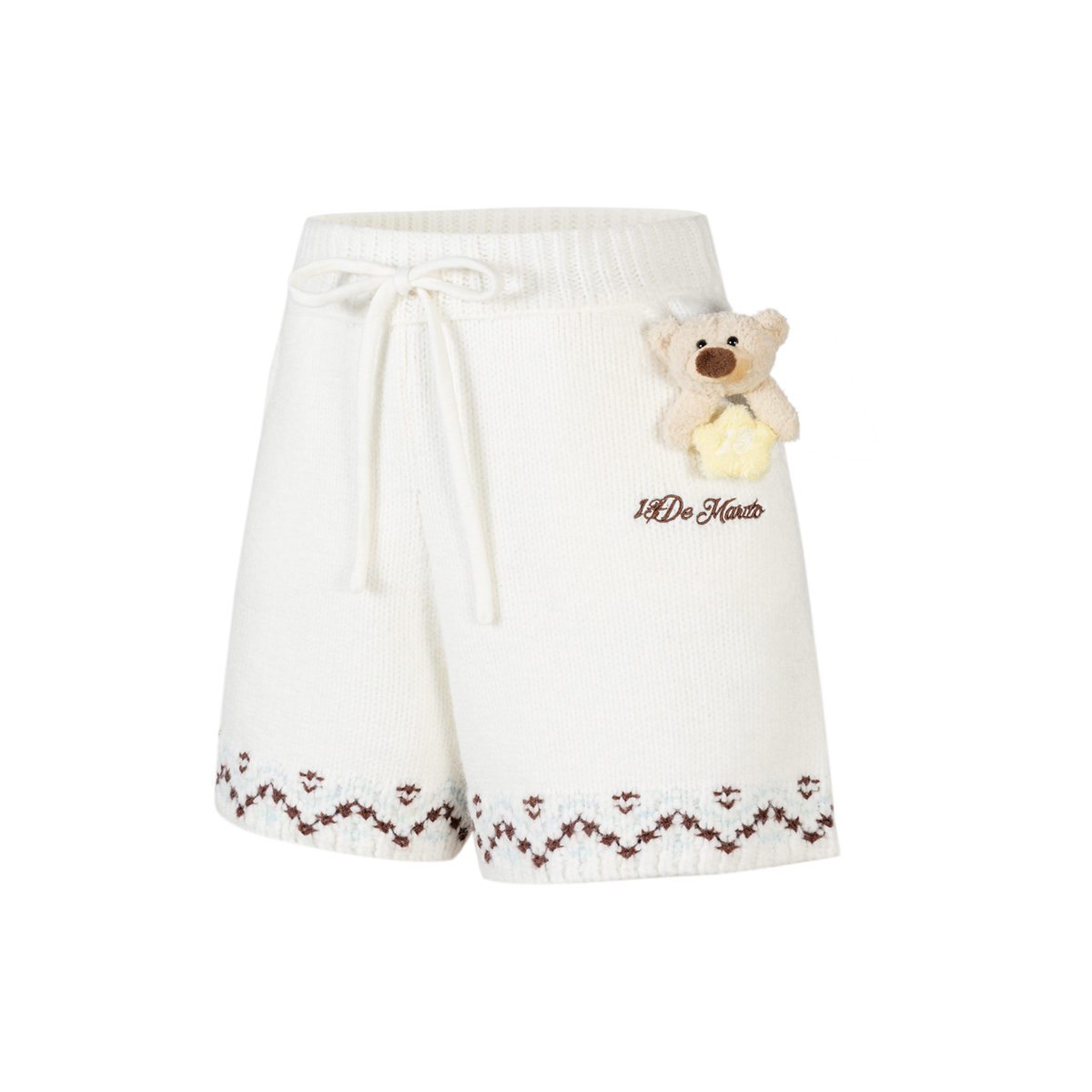 13DE MARZO Luminous Bear Star Knit Shorts Beige