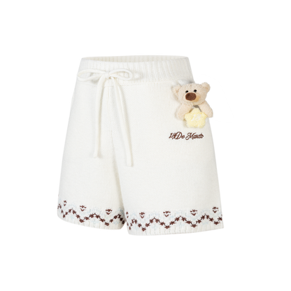 13DE MARZO Luminous Bear Star Knit Shorts Beige