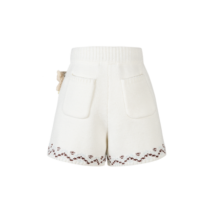 13DE MARZO Luminous Bear Star Knit Shorts Beige