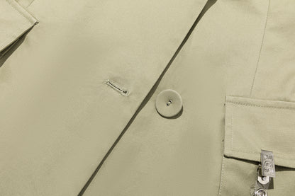13DE MARZO Two-piece Style Blazer with Badge Dress Khaki - 13DE MARZO